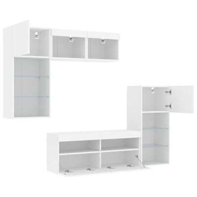 vidaXL 5 Piece TV Wall Units with LED White Engineered Wood