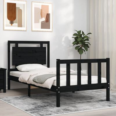 vidaXL Bed Frame without Mattress Black 90x190 cm Single Solid Wood Pine