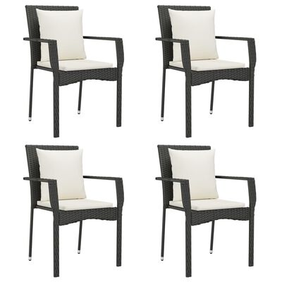 vidaXL 5 Piece Garden Dining Set with Cushions Black Poly Rattan