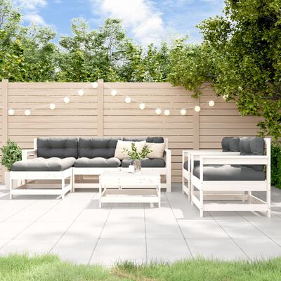 vidaXL 7 Piece Garden Lounge Set with Cushions White Solid Wood