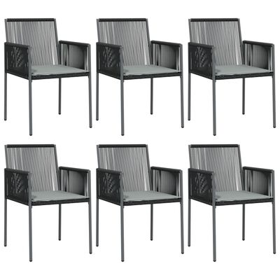 vidaXL 7 Piece Garden Dining Set with Cushions Black Poly Rattan and Steel