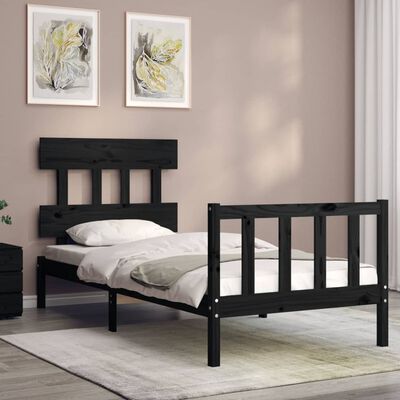 vidaXL Bed Frame without Mattress Black Single Solid Wood Pine