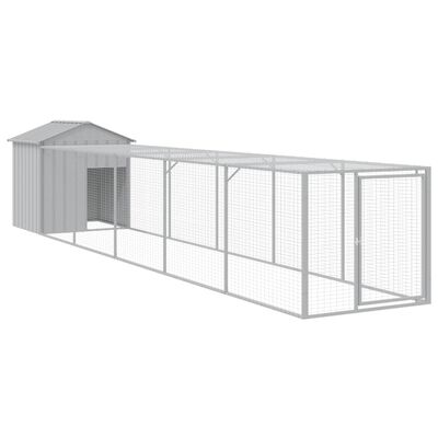 vidaXL Chicken Cage with Run Light Grey 117x609x123 cm Galvanised Steel