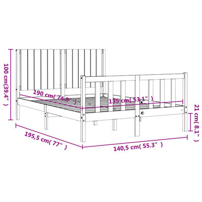 vidaXL Bed Frame with Headboard White Double Solid Wood