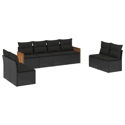 vidaXL 8 Piece Garden Sofa Set with Cushions Black Poly Rattan