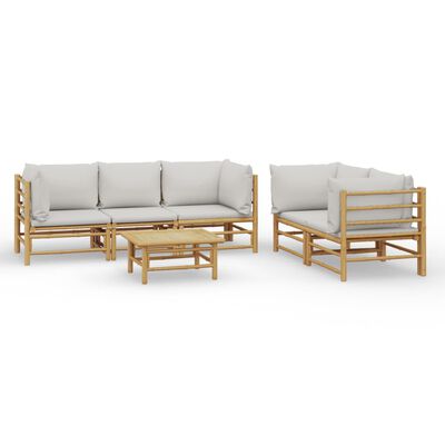 vidaXL 6 Piece Garden Lounge Set with Light Grey Cushions Bamboo