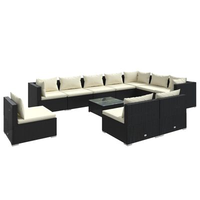 vidaXL 11 Piece Garden Lounge Set with Cushions Poly Rattan Black