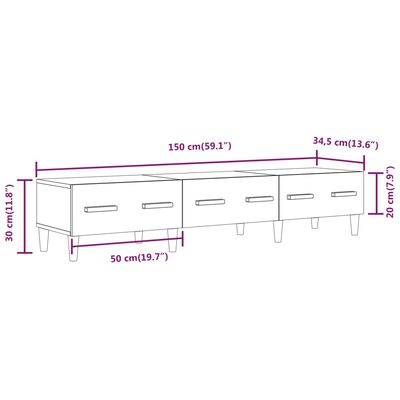 vidaXL TV Cabinet High Gloss White 150x34.5x30 cm Engineered Wood