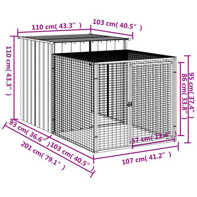 vidaXL Chicken Cage with Run Light Grey 110x201x110 cm Galvanised Steel