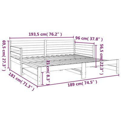 vidaXL Pull-out Day Bed without Mattress Grey 2x(90x190)cm