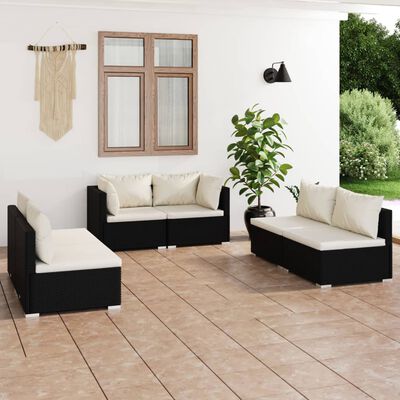 vidaXL 6 Piece Garden Lounge Set with Cushions Poly Rattan Black