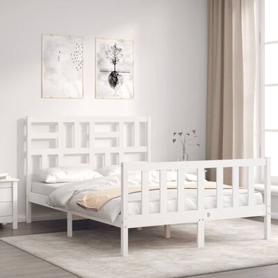 vidaXL Bed Frame without Mattress White Double Solid Wood Pine