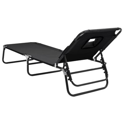 vidaXL Folding Sun Lounger Black Oxford Fabric&Powder-coated Steel