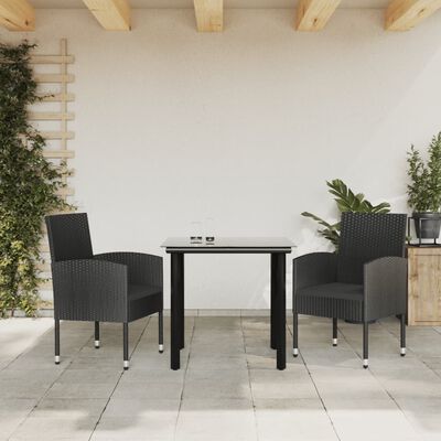 vidaXL 3 Piece Garden Dining Set Black Poly Rattan and Steel