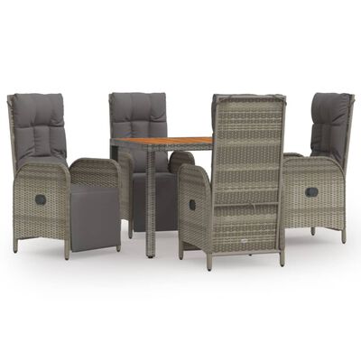 vidaXL 5 Piece Garden Dining Set with Cushions Grey Poly Rattan