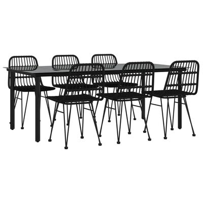 vidaXL 7 Piece Garden Dining Set Black Poly Rattan