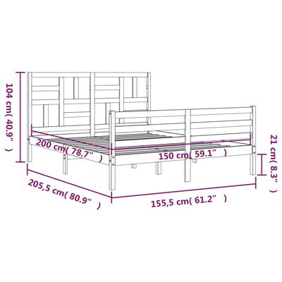 vidaXL Bed Frame without Mattress White King Size Solid Wood