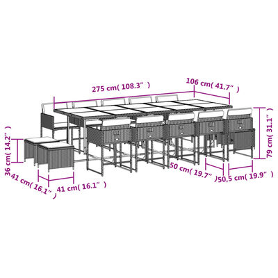 vidaXL 15 Piece Garden Dining Set with Cushions Mix Beige Poly Rattan