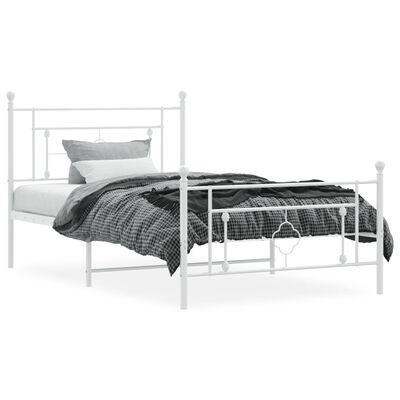 vidaXL Metal Bed Frame without Mattress with Footboard White 107x203 cm