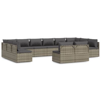 vidaXL 12 Piece Garden Lounge Set with Cushions Grey Poly Rattan