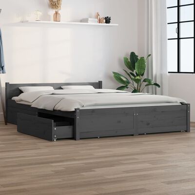 vidaXL Bed Frame without Mattress with Drawers Grey King Size