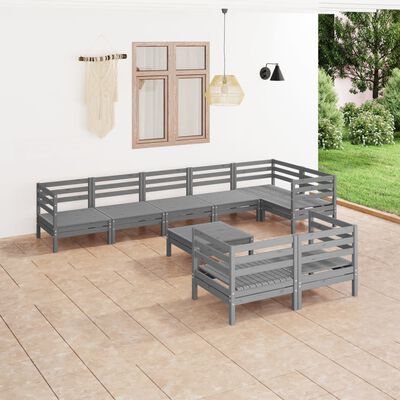 vidaXL 9 Piece Garden Lounge Set Solid Wood Pine Grey