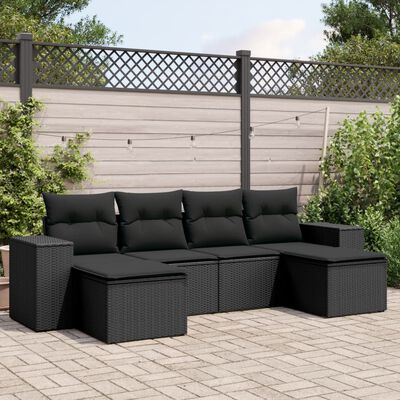 vidaXL 6 Piece Garden Sofa Set with Cushions Black Poly Rattan