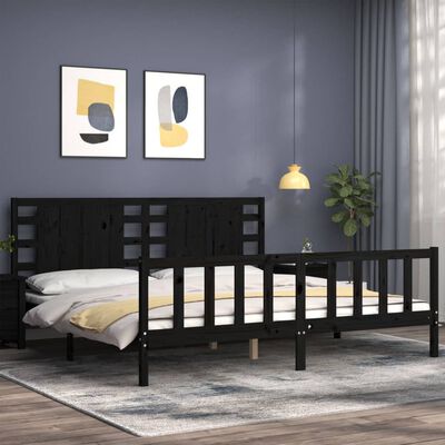 vidaXL Bed Frame without Mattress Black Super King Size Solid Wood Pine