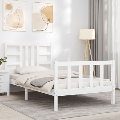 vidaXL Bed Frame with Headboard White 90x190 cm Single Solid Wood