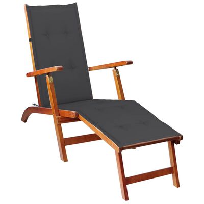 vidaXL Outdoor Deck Chair with Footrest and Cushion Solid Acacia Wood