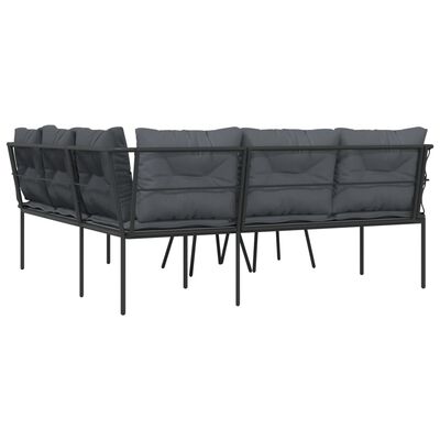 vidaXL Garden Sofa Set with Cushions Black Steel and Textilene