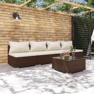 vidaXL 5 Piece Garden Lounge Set with Cushions Poly Rattan Brown