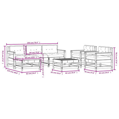 vidaXL 7 Piece Garden Lounge Set with Cushions White Solid Wood