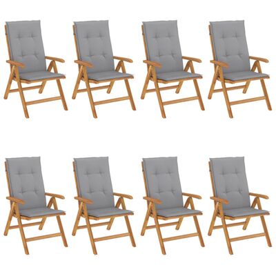 vidaXL Reclining Garden Chairs with Cushions 8 pcs Solid Wood Teak