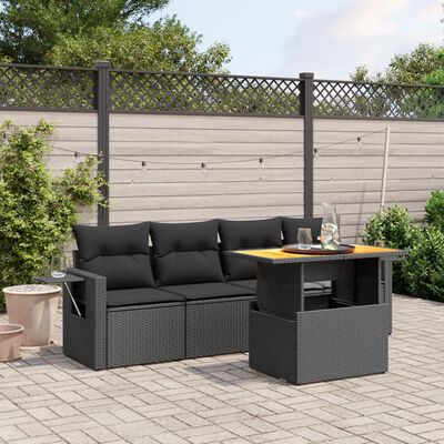 vidaXL 5 Piece Garden Sofa Set with Cushions Black Poly Rattan