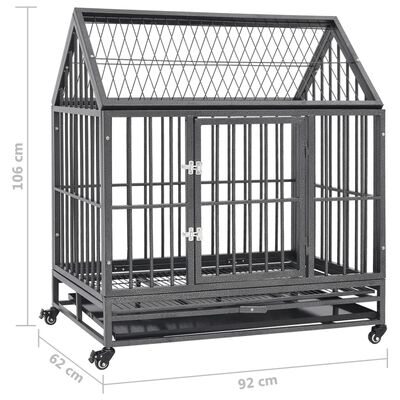 vidaXL Dog Cage with Wheels and Roof Steel 92x62x106 cm