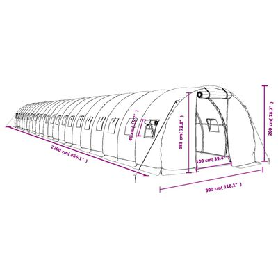 vidaXL Greenhouse with Steel Frame Green 66 m² 22x3x2 m