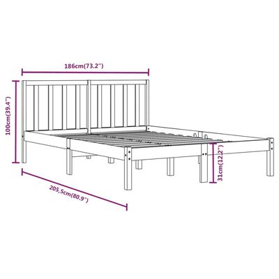 vidaXL Bed Frame without Mattress Solid Wood Pine 180x200 cm Super King