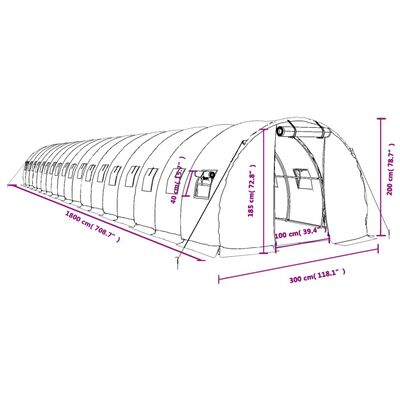 vidaXL Greenhouse with Steel Frame White 54 m² 18x3x2 m