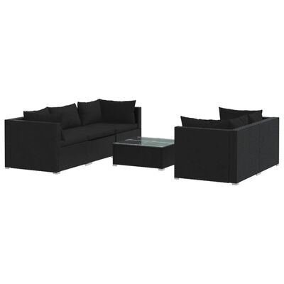 vidaXL 6 Piece Garden Lounge Set with Cushions Poly Rattan Black