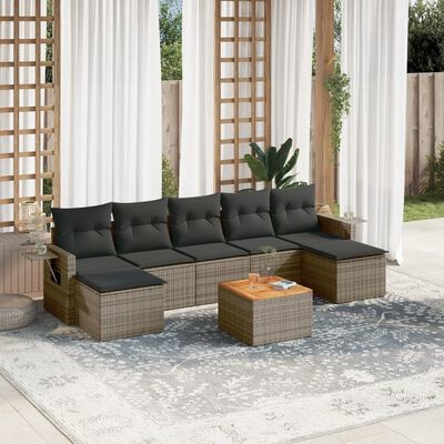 vidaXL 8 Piece Garden Sofa Set with Cushions Grey Poly Rattan