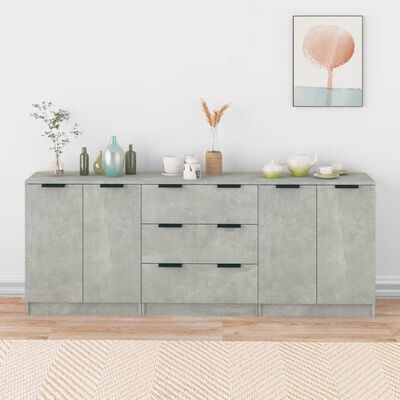 vidaXL 3 Piece Sideboards Concrete Grey Engineered Wood