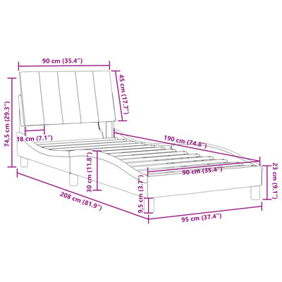 vidaXL Bed Frame with LED without Mattress Dark Grey 90x190 cm Velvet