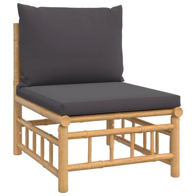 vidaXL 6 Piece Garden Lounge Set with Dark Grey Cushions Bamboo