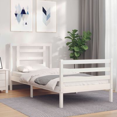 vidaXL Bed Frame without Mattress White Single Solid Wood