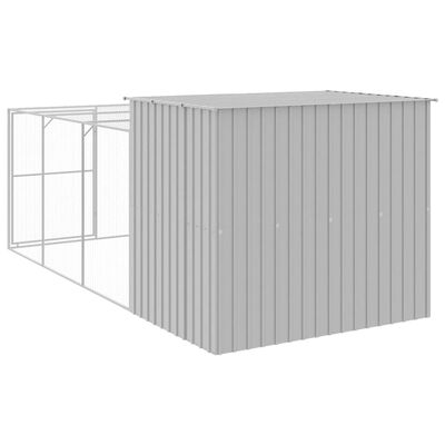 vidaXL Dog House with Run Light Grey 214x457x181 cm Galvanised Steel