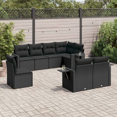 vidaXL 8 Piece Garden Sofa Set with Cushions Black Poly Rattan