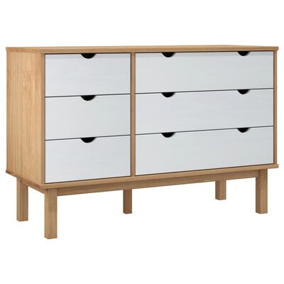 vidaXL Drawer Cabinet OTTA Brown&White 111x43x73.5cm Solid Wood Pine