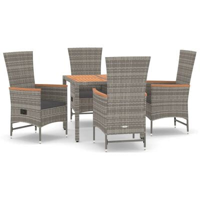 vidaXL 5 Piece Garden Dining Set with Cushions Grey Poly Rattan