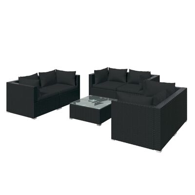 vidaXL 7 Piece Garden Lounge Set with Cushions Poly Rattan Black